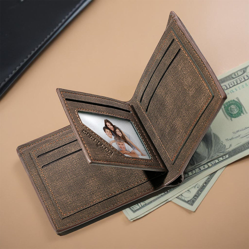 Interior view of personalised foldable wallet showing multiple card slots and ID window — practical PU leather design for everyday use