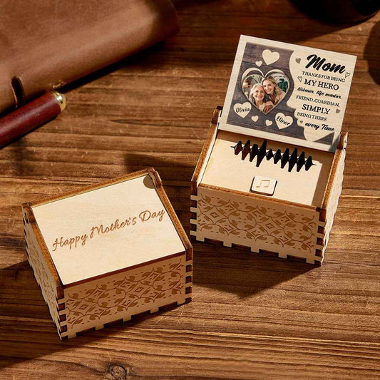 Personalized Wooden Photo Music Box Custom Heart Music Box Gift for Mother