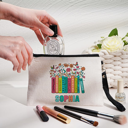 Personalised floral canvas pouch displayed with name customisation – perfect thank-you gift for mentors
