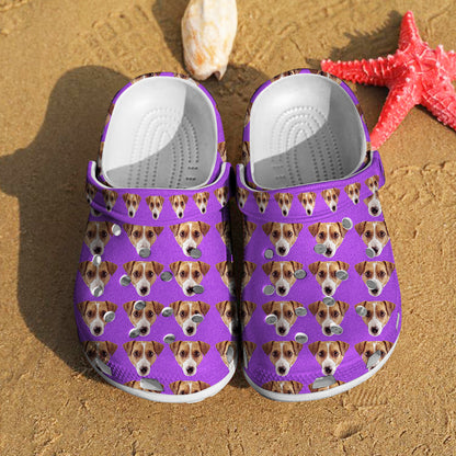 Non-slip sole detail of personalised pet face clogs showing durable tread — easy-to-clean rubber custom name slippers for indoor and outdoor use