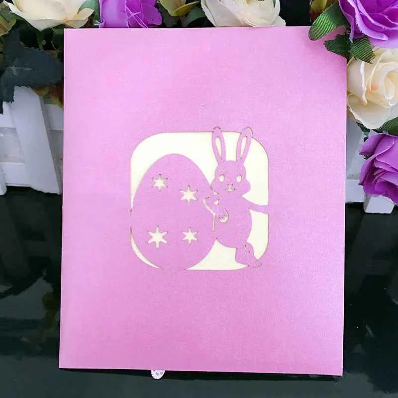 Rabbit and Colored Eggs 3D Greeting Card Creative Easter Three-dimensional Card