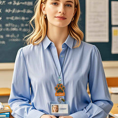 Personalized Glitter Paw ID Badge Lanyard with Text Beads Tassels Badge Lanyard Gift for Teacher Pet Lover