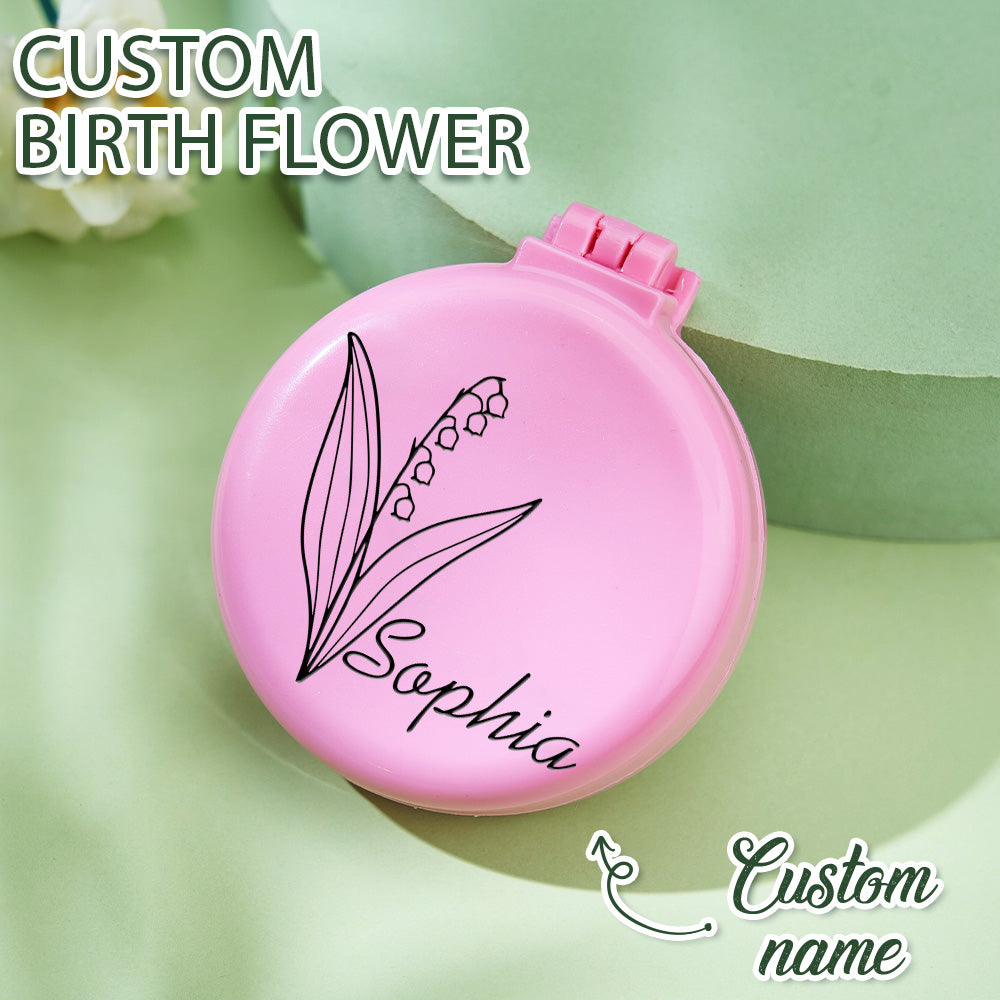 Personalised Foldable Mirror with Hair Brushes | Mini Birth Flower Cushion Mirror Comb Gift