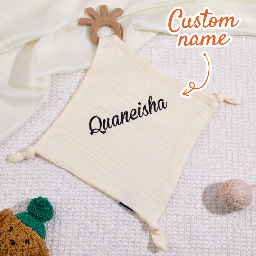Stack of Personalised Soothe Towels showing colour options and muslin-style cotton – perfect personalised baby present
