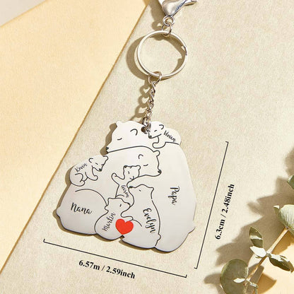 Two personalised bear charms side by side – Papa & Mama engraving visible