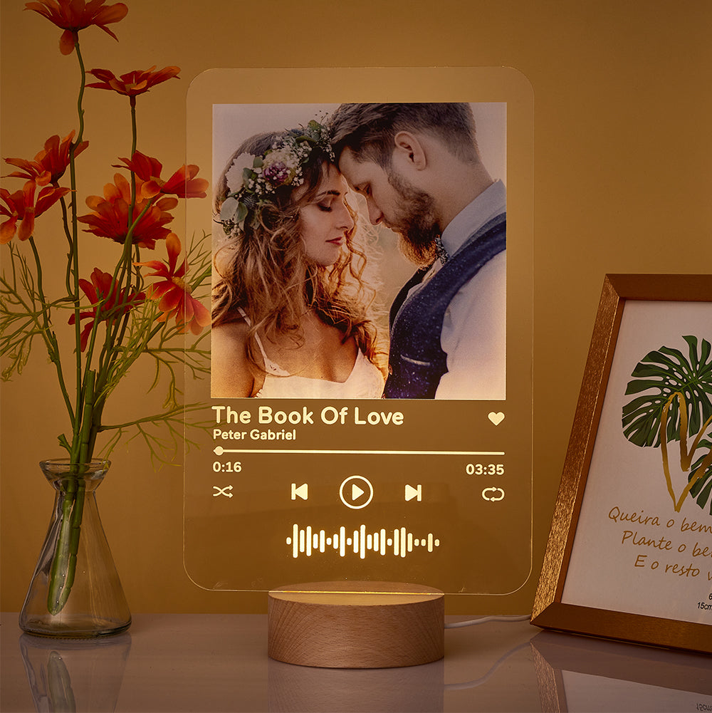 Custom Spotify Code Lamp - Personalised Acrylic Night Light with Wood Base