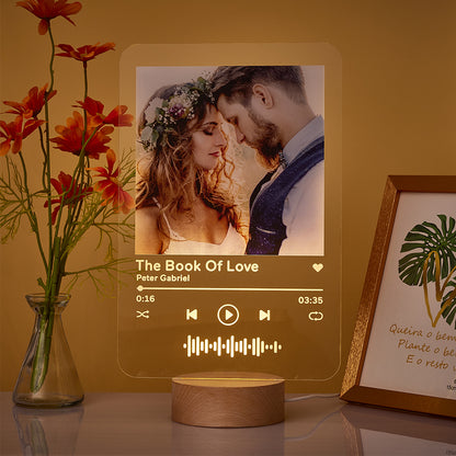 Custom Spotify Code Lamp - Personalised Acrylic Night Light with Wood Base