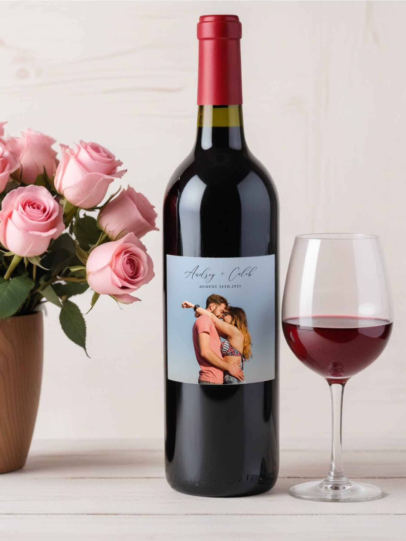 Custom Photo & Text Wine Bottle Sticker – Birthday Housewarming & Party Gift