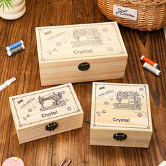 Personalized Sewing Machine Pattern Wooden Storage Box Gift for Seamstress Sewing Enthusiast