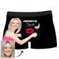 Personalised men's 'Property of' boxer shorts with a custom face and name — personalised men's boxer shorts, novelty gift for him