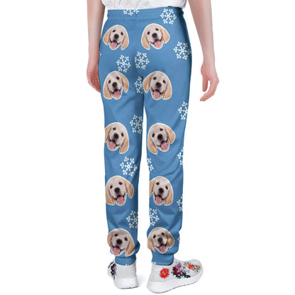 Close-up of vibrant dog face print on unisex joggers — high‑definition sublimation that won’t fade or peel