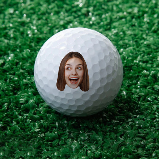 Personalised custom printed white golf ball showing photo and logo — UV print on durable rubber, perfect personalised gift