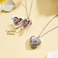 Personalised Heart Photo Locket Necklace with Embossed Design - Unique Gift for Mum