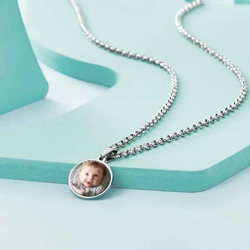 Custom Photo Engraved Necklace Pendant Picture Necklace Double Sided Wedding Gift