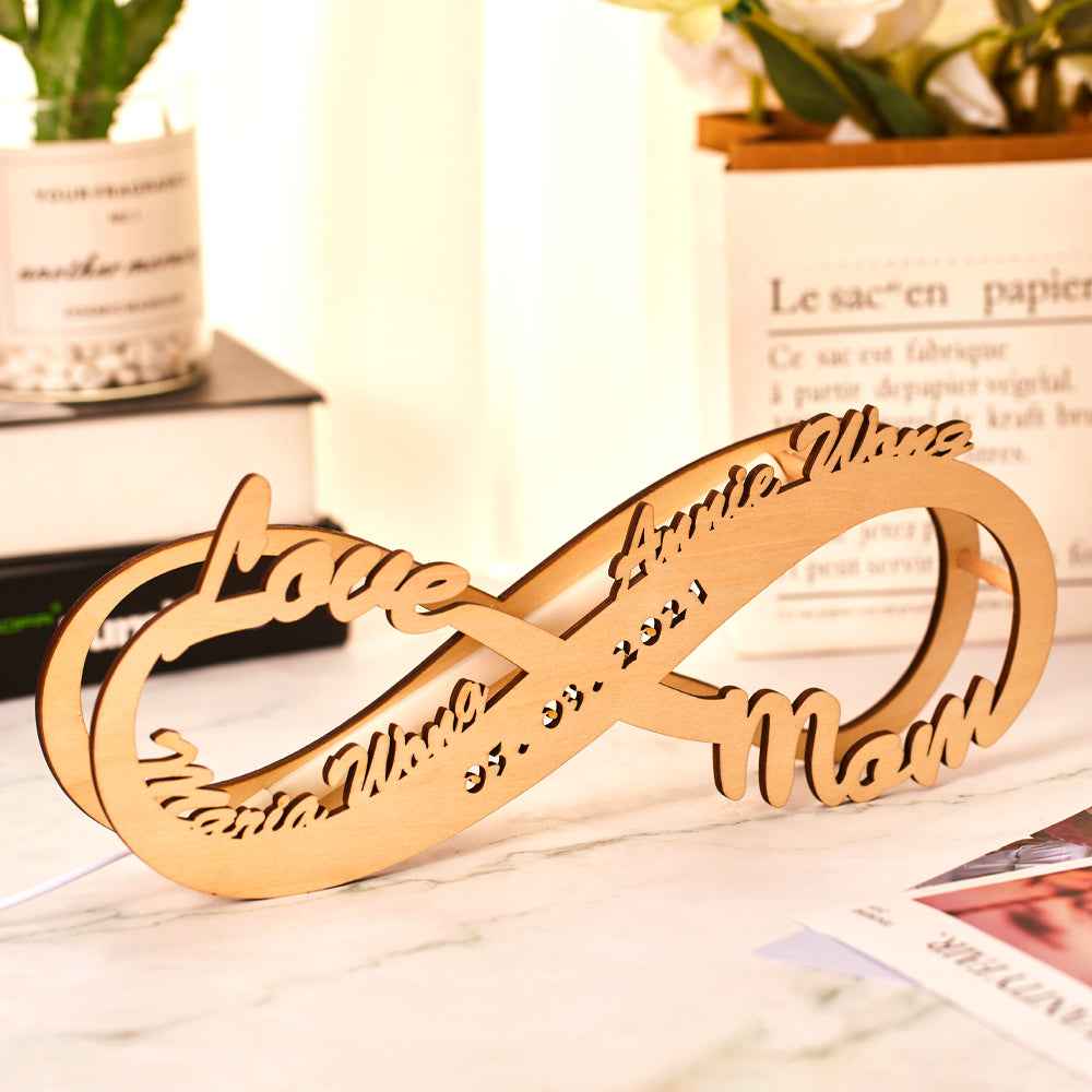 Custom Engraved Night Light Infinity Name Wood Night Lamp