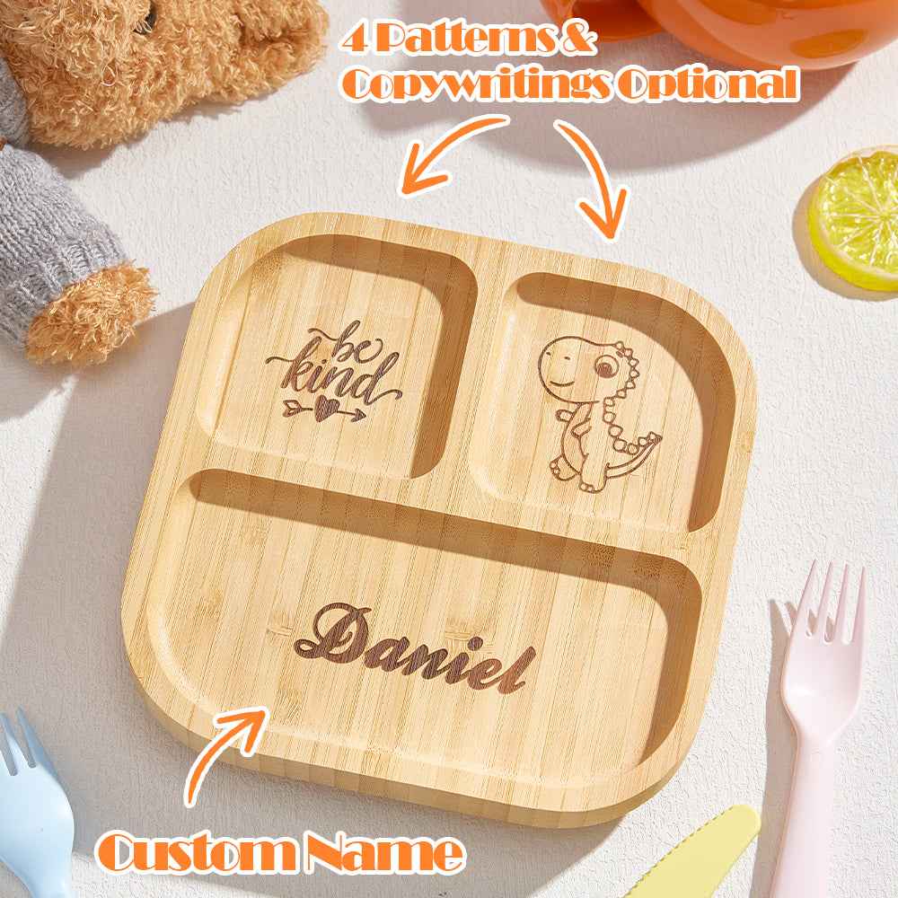 Personalized Square Bamboo Suction Plates with Name Baby Cutlery Gift for Kids