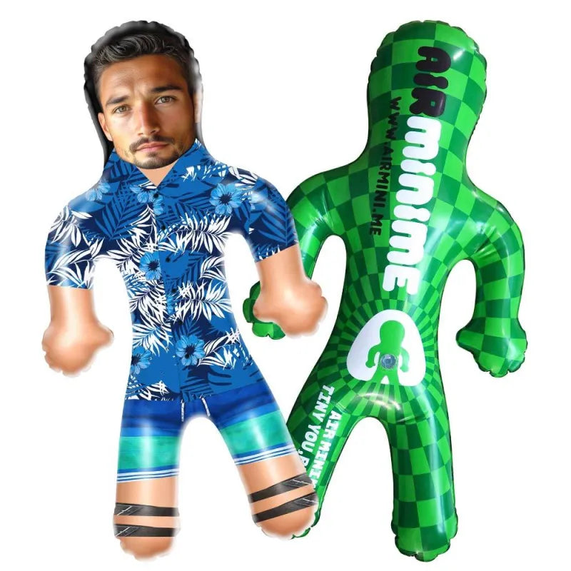 Inflatable PVC doll featuring a personalised face design as a fun party prop.