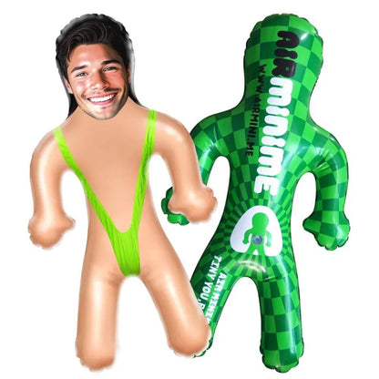 Close-up of the printed photo on the personalised inflatable doll.