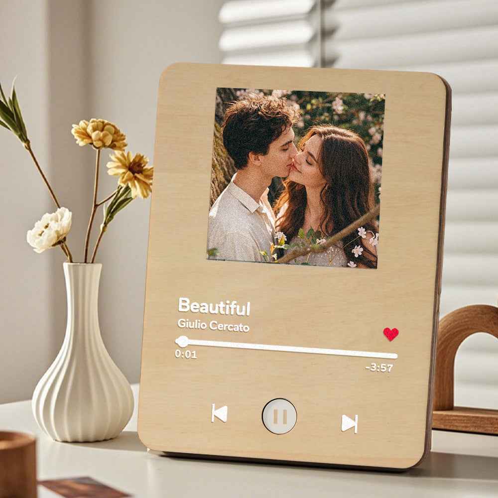 Wooden Music Record Player with Photo Wedding Anniversary Gifts