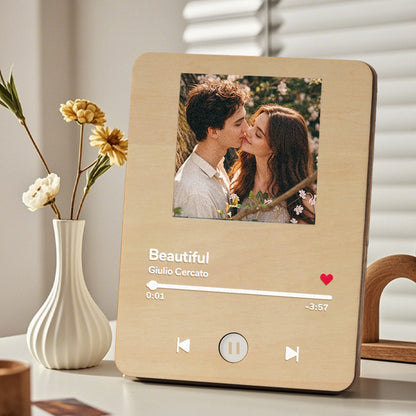 Personalised Photo Wooden Music Record Player | Unique Anniversary Gift for Couples