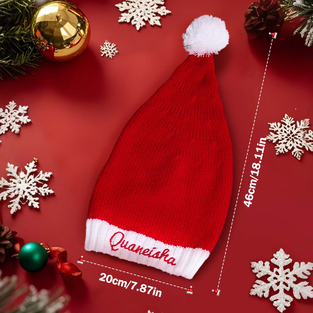 Personalised embroidered Santa hat laid flat to display size and classic design — suitable adult and kid sizes available