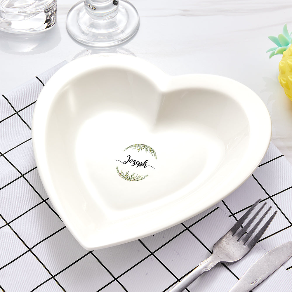 Personalised Heart Shaped Ceramic Dinner Plate | Custom Name Tableware