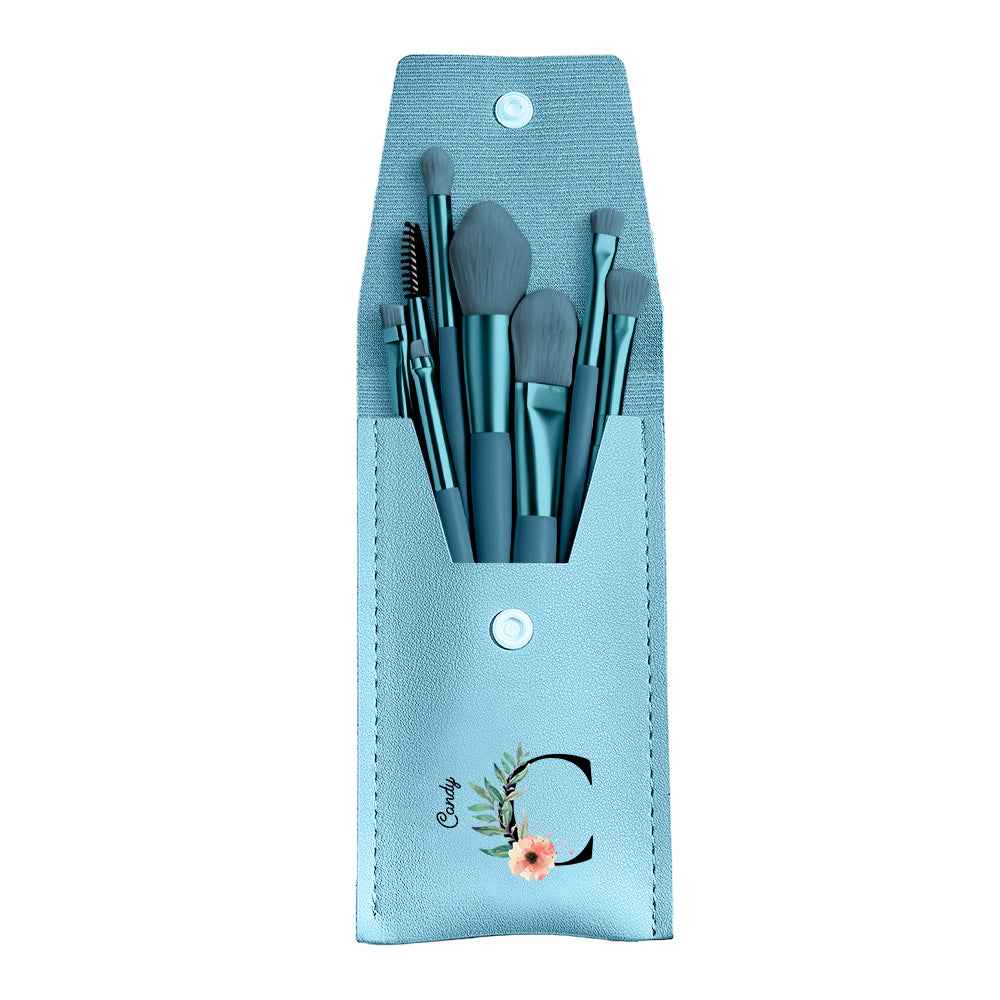 Personalized Flower PU Leather Makeup Brush Bag with 8 Pcs Makeup Brushes Gift for Her