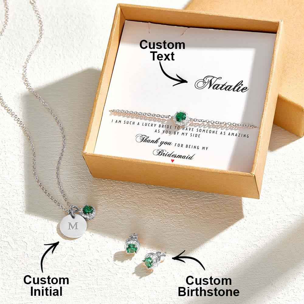 Personalized Earrings Bracelet Necklace Jewelry Set Wedding Bridesmaid Proposal Gift Box