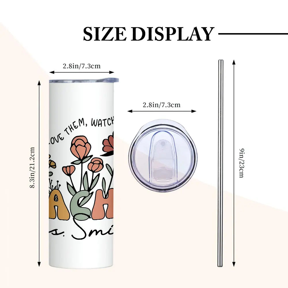 Personalised Wildflowers 20oz Skinny Tumbler with Straw - Custom Teacher Gift