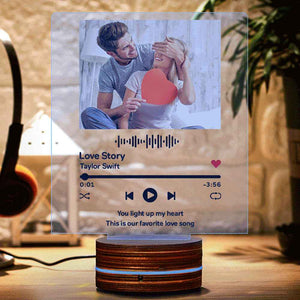 Personalized Acrylic Glass Scan Code Music Album Plaque With 7 Colors Led Base