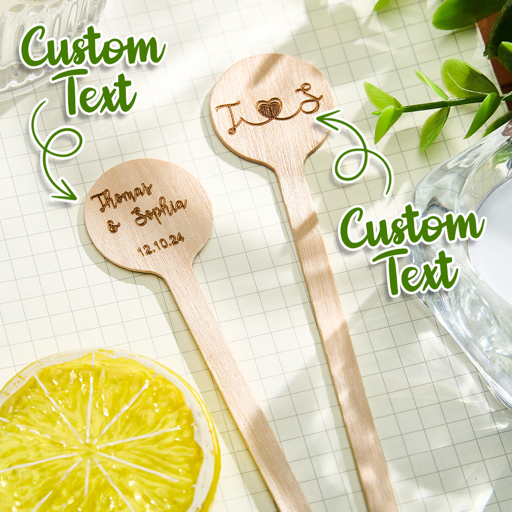 Personalised Engraved Wood Cocktail Stirrers - Custom Wedding Drink Sticks