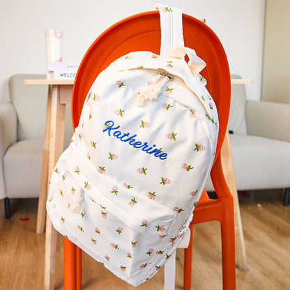 Personalised flower girl backpack in floral print – lightweight, durable nylon custom name student bag for girls and teens