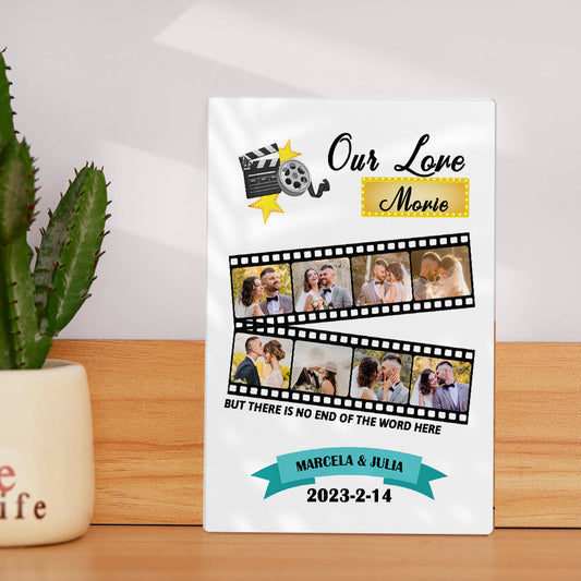 Custom Roll Photo Keychain personalised plaque keyring for her in clear acrylic showing the roll-photo feature with multiple images