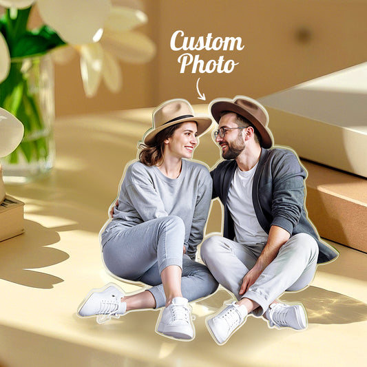 Personalised Photo Acrylic Button Charm 3in clipped to a bag — clear acrylic keepsake and Bogg bag accessory