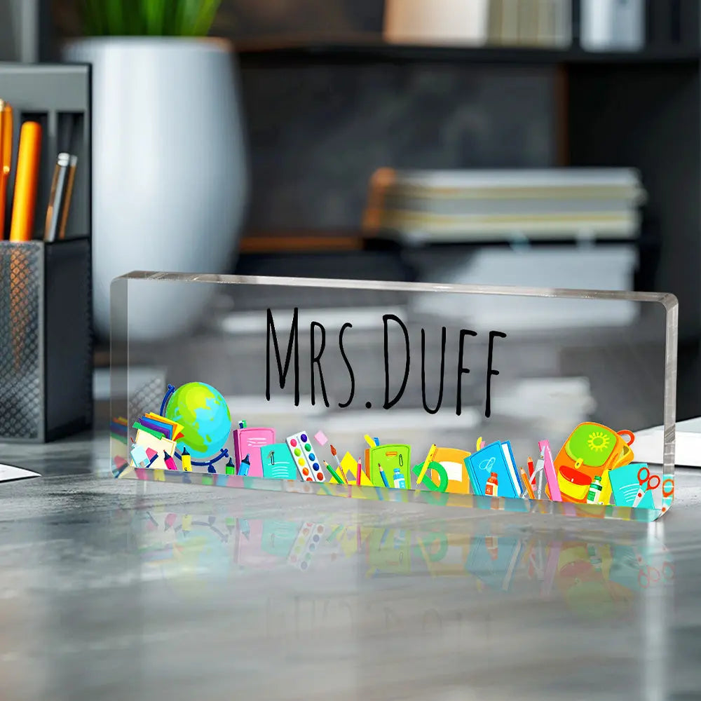 Personalised Teacher Desk Name Plate | Customised Acrylic Teacher Gift