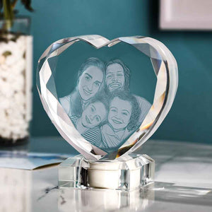 3D Laser Engraved Heart Crystal Photo Frame with Light Up LED Base