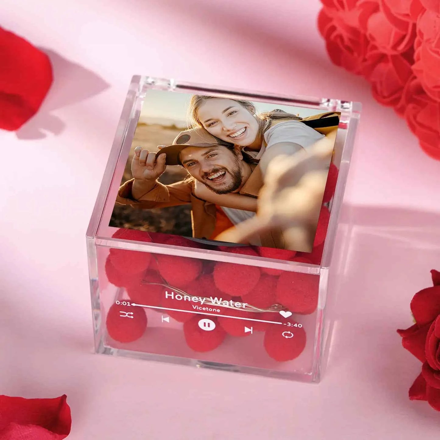 Custom Photo Mini Music Record Player with Light Personalized Music Acrylic Box