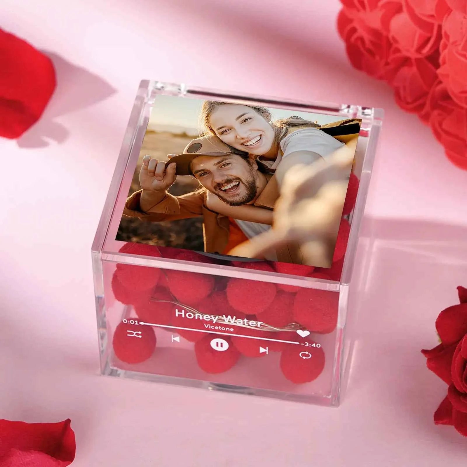 Custom Photo Mini Music Record Player with Light Personalized Music Acrylic Box