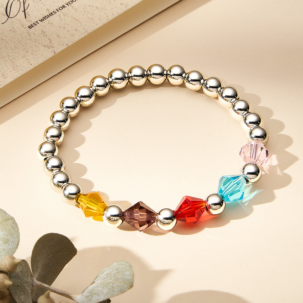 Personalised 1-12 Birthstone Family Bracelet | Elastic Beaded Gift for Women