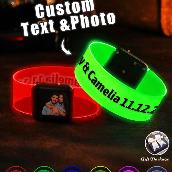 Personalized Photo & Text Glow Bracelets with Photo LED Bracelets Party Supplies for Wedding Birthdays Concerts