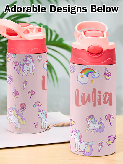 Personalised Rainbow Unicorn Name Stainless Steel Water Bottle | Kids' Gift