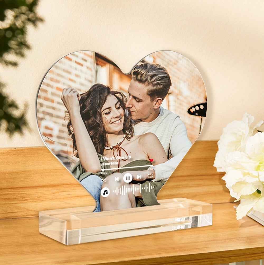 Custom Photo Music Code Acrylic Plaque Heart Shaped Acrylic Plaque Gift for Couples