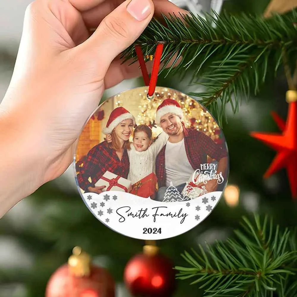 Personalized Photo Christmas Ornament with Family Name Christmas Ornament Gifts for Family
