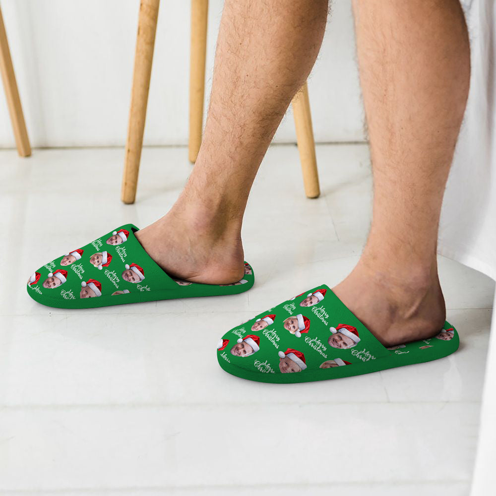 Close-up of waterproof non-slip TPR rubber sole on personalised green cotton house slippers