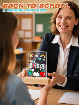 Custom Engraved Back to School Transparent Night Light with Stationery Design White Light Teacher's Day Gift