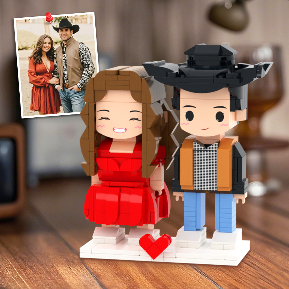 Three-person personalised brick figure group set - bespoke mini block toys personalised from photos, perfect family keepsake gift