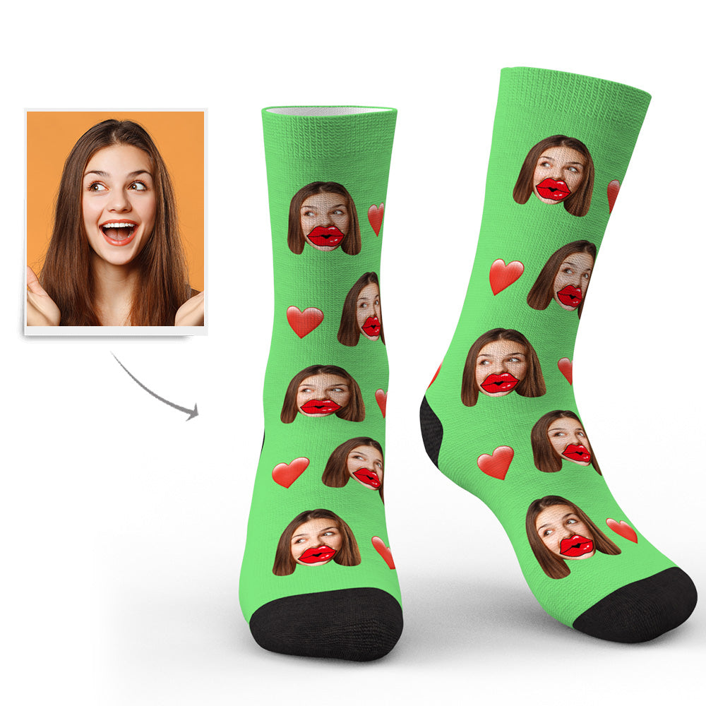 Unisex personalised photo socks in adult sizes (M and L) displayed to show fit and print clarity — ideal gift for mums, teachers and graduates