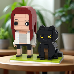 Personalised Full Body Brick Figure with Cat | Custom LEGO-Style Toy
