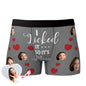 Personalised 'I Licked It So It's Mine' boxer briefs in multiple colours – black, white, red, blue, green and grey displayed as custom men's photo underwear