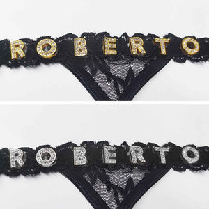 Custom Lace Thongs with Jewelry Crystal Letter Name Gift for Her